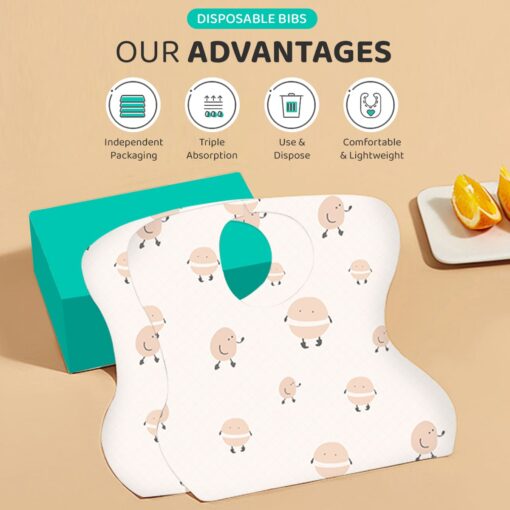 StarAndDaisy Disposable Baby Bibs, 20 Pack Soft Travel Bibs for Feeding Infant Babies, Use and Throw Bibs, Toddler Drool Burp Apron, 3 Layer Absorbent Yet Waterproof bib with 3D Crumb Catcher (Pack Of 20) - Image 4