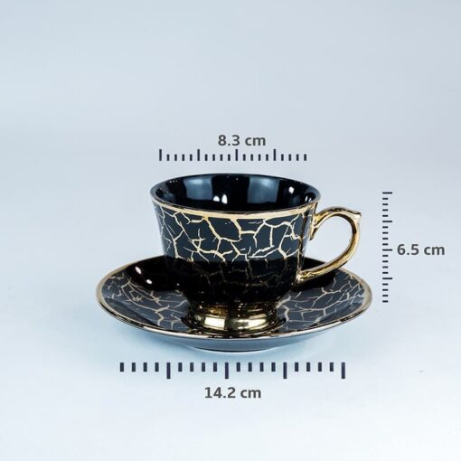 SND Homes Pack of 6 Bone China Cup & Saucer Set of 6 - Carpet Series  (Black) - Image 3