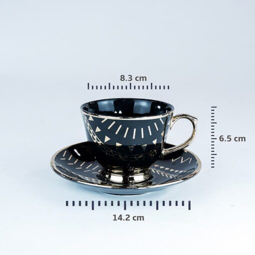 SND Homes Pack of 6 Bone China Cup & Saucer Set of 6 - Carpet Series  (Black) - Image 3