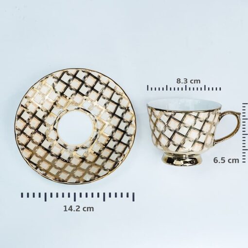 SND Homes Pack of 6 Bone China Cup & Saucer Set of 6 - Carpet Series  (Golden) - Image 3