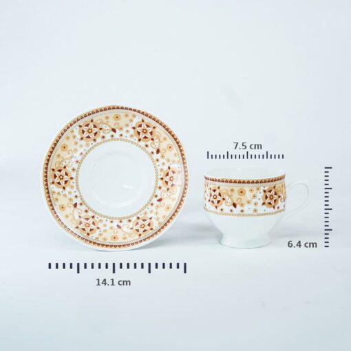 SND Homes Pack of 6 Bone China Cup & Saucer Set of 6 - Carpet Series (White) - Image 3