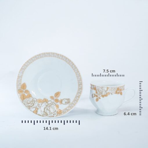 SND Homes Pack of 6 Bone China Cup & Saucer Set of 6 - Carpet Series (White) - Image 3
