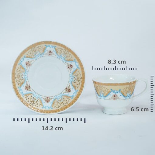 SND Homes Pack of 6 Bone China Cup & Saucer Set of 6 - Carpet Series (White) - Image 3