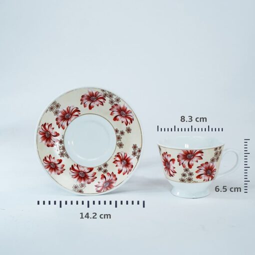 SND Homes Pack of 6 Bone China Cup & Saucer Set of 6 - Carpet Series (White) - Image 3