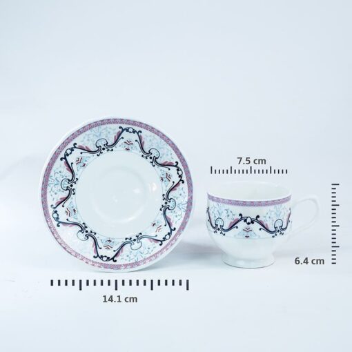 SND Homes Pack of 6 Bone China Cup & Saucer Set of 6 - Carpet Series (White) - Image 3