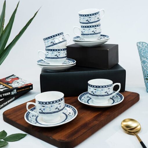 SND Homes Pack of 6 Bone China Cup & Saucer Set of 6 - Carpet Series (White) - Image 2