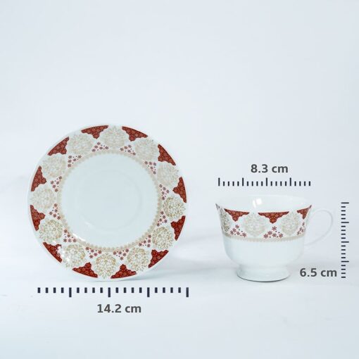 SND Homes Pack of 6 Bone China Cup & Saucer Set of 6 - Carpet Series (White) - Image 3