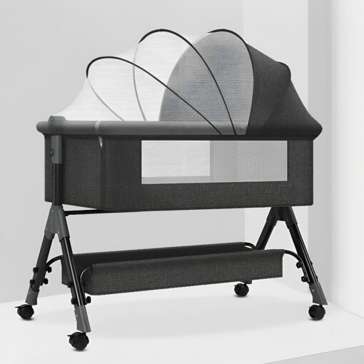 StarAndDaisy 3 in 1 Baby Cradle for Baby with Detachable Nursing Tray and Side Bumper Protection, Mattress and Mosquito Net - Black