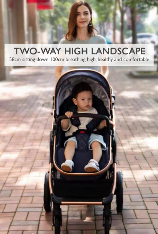 StarAndDaisy 2-in-1 EasyGo Travel Friendly Luxury Baby Stroller Pram Buggy Pushchair For Baby with Extraordinary Features, Sleeping Baby Stroller bassinet mode, Sit-stand Mode (High Landscape Seat, one-push folding, Powerful Shock Absorption Wheels, Convertible Bassinet Design (Grey with Silver Tubes | With Cushion) - Image 11