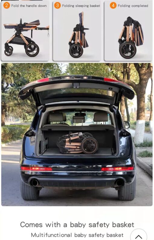 StarAndDaisy 2-in-1 EasyGo Travel Friendly Luxury Baby Stroller Pram Buggy Pushchair For Baby with Extraordinary Features, Sleeping Baby Stroller bassinet mode, Sit-stand Mode (High Landscape Seat, one-push folding, Powerful Shock Absorption Wheels, Convertible Bassinet Design (Grey with Silver Tubes | With Cushion) - Image 17