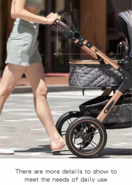 StarAndDaisy 2-in-1 EasyGo Travel Friendly Luxury Baby Stroller Pram Buggy Pushchair For Baby with Extraordinary Features, Sleeping Baby Stroller bassinet mode, Sit-stand Mode (High Landscape Seat, one-push folding, Powerful Shock Absorption Wheels, Convertible Bassinet Design (Grey with Silver Tubes | With Cushion) - Image 15