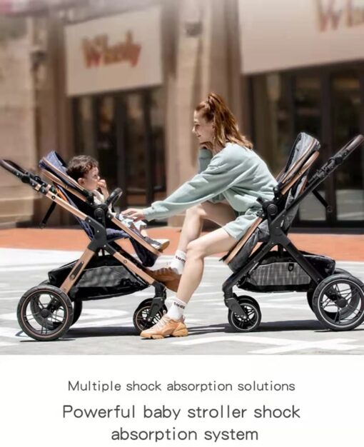 StarAndDaisy 2-in-1 EasyGo Travel Friendly Luxury Baby Stroller Pram Buggy Pushchair For Baby with Extraordinary Features, Sleeping Baby Stroller bassinet mode, Sit-stand Mode (High Landscape Seat, one-push folding, Powerful Shock Absorption Wheels, Convertible Bassinet Design (Grey with Silver Tubes | With Cushion) - Image 14