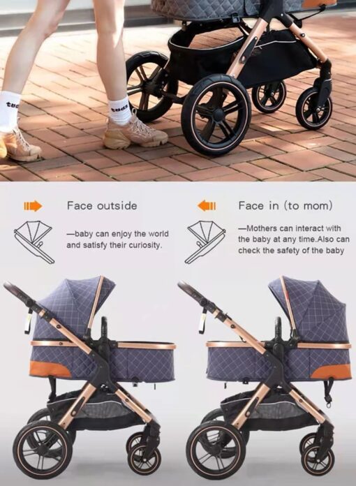 StarAndDaisy 2-in-1 EasyGo Travel Friendly Luxury Baby Stroller Pram Buggy Pushchair For Baby with Extraordinary Features, Sleeping Baby Stroller bassinet mode, Sit-stand Mode (High Landscape Seat, one-push folding, Powerful Shock Absorption Wheels, Convertible Bassinet Design (Grey with Silver Tubes | With Cushion) - Image 13