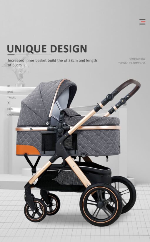 StarAndDaisy 2-in-1 EasyGo Travel Friendly Luxury Baby Stroller Pram Buggy Pushchair For Baby with Extraordinary Features, Sleeping Baby Stroller bassinet mode, Sit-stand Mode (High Landscape Seat, one-push folding, Powerful Shock Absorption Wheels, Convertible Bassinet Design (Grey with Silver Tubes | With Cushion) - Image 12