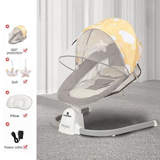 StarAndDaisy Premium Automatic Electric Rocker & Swing For Baby / Infants, Rocking Chair With 5 adjustable swing speeds,  Comes With Mosquito Net with Light Protection & Swing Lock & Safety Belt With Hanging Toys & Built-in Music with Remote Control & Smart Touch Panel For Newborn Baby (Grey) - Image 2