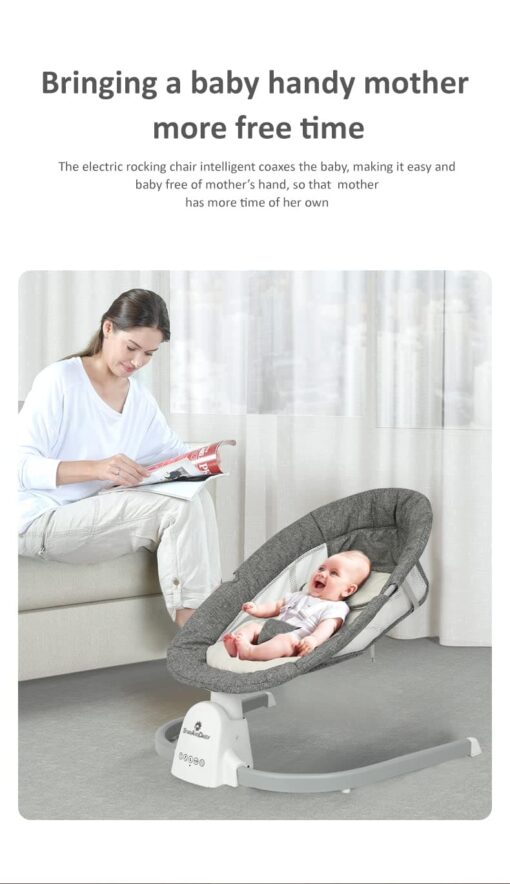 StarAndDaisy Premium Automatic Electric Rocker & Swing For Baby / Infants, Rocking Chair With 5 adjustable swing speeds,  Comes With Mosquito Net with Light Protection & Swing Lock & Safety Belt With Hanging Toys & Built-in Music with Remote Control & Smart Touch Panel For Newborn Baby (Grey) - Image 3