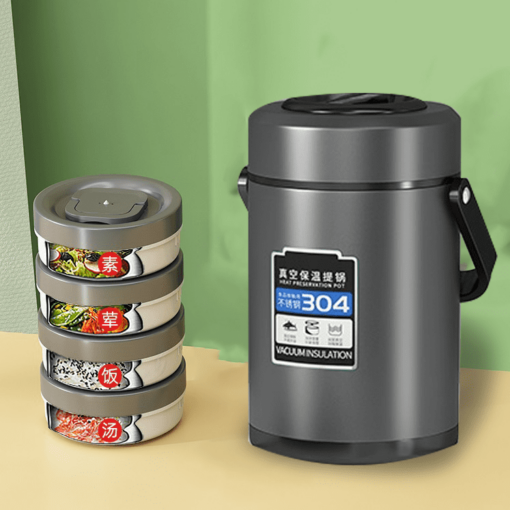 Stainless Dining Lunch Box - 3-Tier Insulated Food Container, Leak Proof Microwave Safe, Full Meal and Easy to Carry Thermal Compartment Snack Box (Grey)