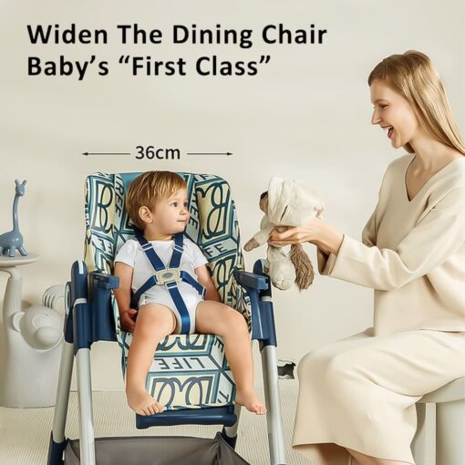 StarAndDaisy High Chair for Baby, Multiple Recline Position High Chair with Height Adjustment and pedal adjustments with adjustable Back Seat Footrest, 6 Months to 5 Years dual tray. Feeding chair (Printed) - Image 2