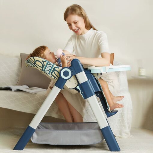 StarAndDaisy High Chair for Baby, Multiple Recline Position High Chair with Height Adjustment and pedal adjustments with adjustable Back Seat Footrest, 6 Months to 5 Years dual tray. Feeding chair (Printed) - Image 3