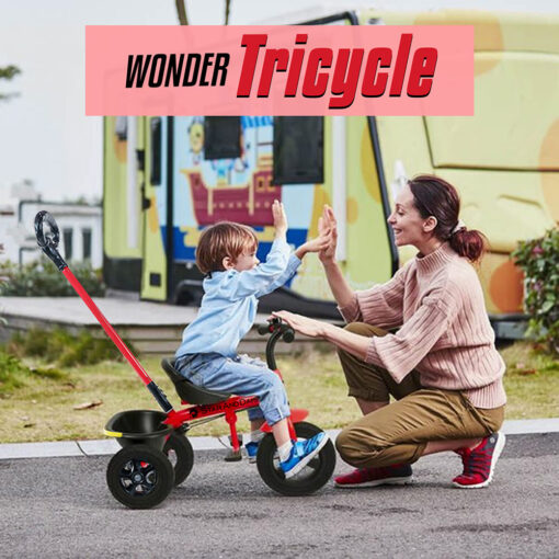 StarAndDaisy Wonder Kids Tricycle with Parental Handle & Dual Storage Basket, Cushion Seat Belt, Foldable Footrest - Red - Image 2