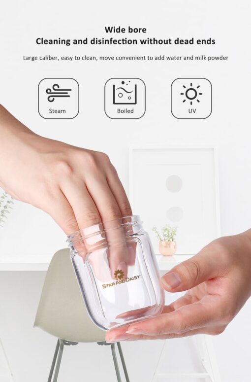 StarAndDaisy Powder Skin Feeding Bottle with With Soft Silicone BPA Free Bottle and Nipple, High-Temperature Resistance, Anti-Flatulence and High Borosilicate Glass, Suitable for 3-6 Months Baby - Image 9