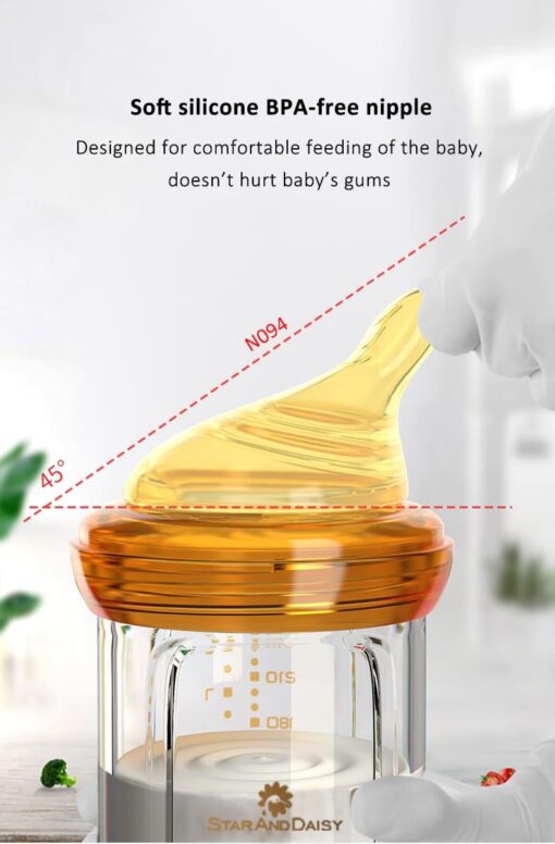 StarAndDaisy Powder Skin Feeding Bottle with With Soft Silicone BPA Free Bottle and Nipple, High-Temperature Resistance, Anti-Flatulence and High Borosilicate Glass, Suitable for 3-6 Months Baby - Image 10
