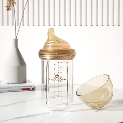 StarAndDaisy Powder Skin Feeding Bottle with With Soft Silicone BPA Free Bottle and Nipple, High-Temperature Resistance, Anti-Flatulence and High Borosilicate Glass, Suitable for 3-6 Months Baby