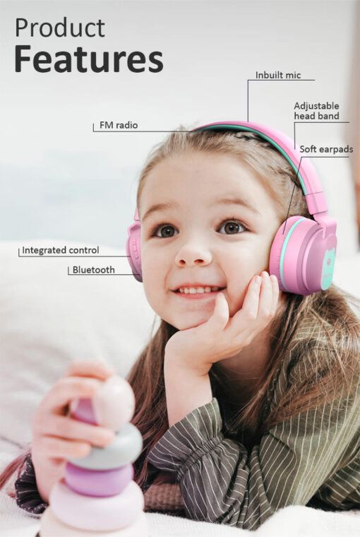 StarAndDaisy FingerTime Unique Hands Free 3.5mm Jack/Two port wired  kids bluetooth headphone (Pink) - Image 5