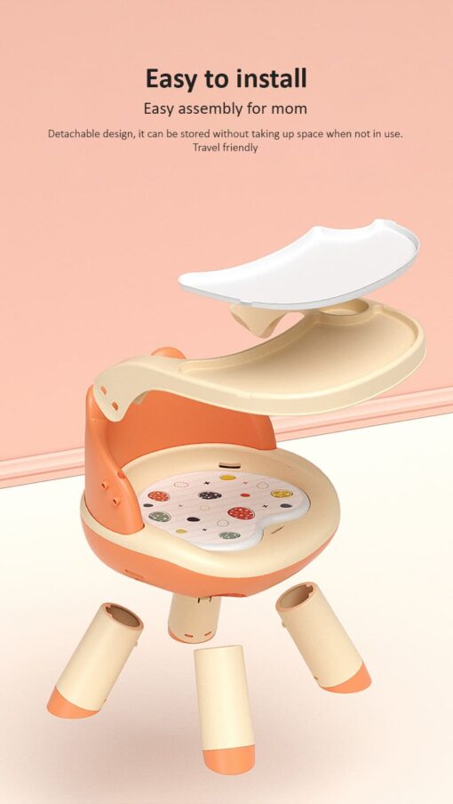 StarAndDaisy 2 in 1 Feeding Chair & Booster Seat with Detachable Dining Food Tray - 3 Point Safety Harness (Orange) - Image 9