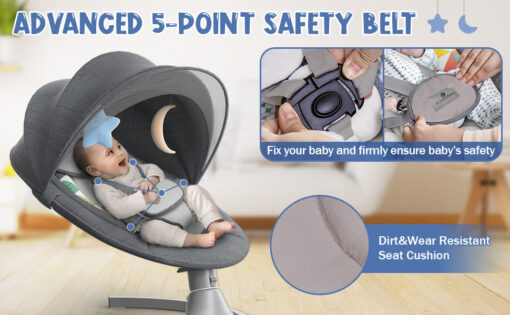 [Refurbished] StarAndDaisy 2-in-1 Premium Modern Automatic Electric Baby Swing Rocker Cradle with Detachable Dining Tray & Mosquito Net, Baby Rocker with Smart Touch Panel & Bluetooth Enabled Music and Remote Control & Urine Mat (New Cuddle Grey) - Image 4