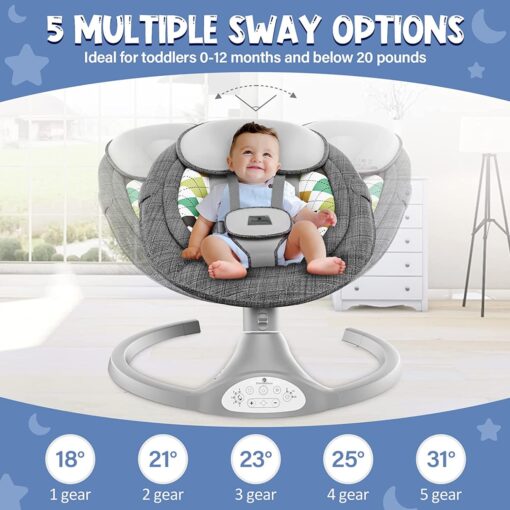 [Refurbished] StarAndDaisy 2-in-1 Premium Modern Automatic Electric Baby Swing Rocker Cradle with Detachable Dining Tray & Mosquito Net, Baby Rocker with Smart Touch Panel & Bluetooth Enabled Music and Remote Control & Urine Mat (New Cuddle Grey) - Image 5