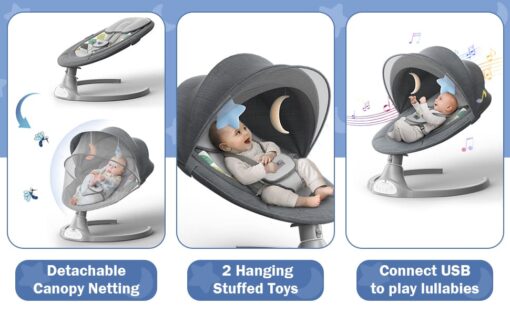 [Refurbished] StarAndDaisy 2-in-1 Premium Modern Automatic Electric Baby Swing Rocker Cradle with Detachable Dining Tray & Mosquito Net, Baby Rocker with Smart Touch Panel & Bluetooth Enabled Music and Remote Control & Urine Mat (New Cuddle Grey) - Image 6