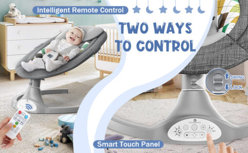 [Refurbished] StarAndDaisy 2-in-1 Premium Modern Automatic Electric Baby Swing Rocker Cradle with Detachable Dining Tray & Mosquito Net, Baby Rocker with Smart Touch Panel & Bluetooth Enabled Music and Remote Control & Urine Mat (New Cuddle Grey) - Image 8