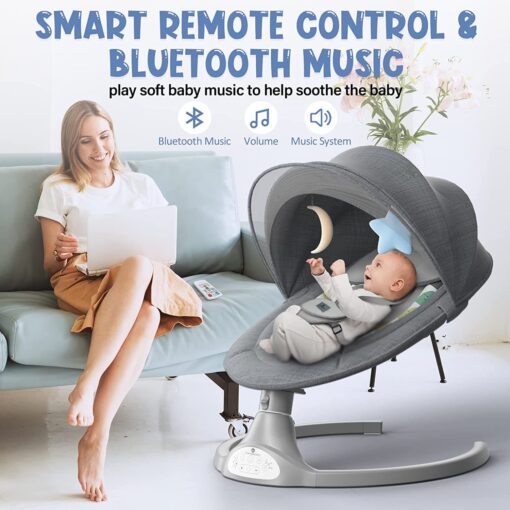 [Refurbished] StarAndDaisy 2-in-1 Premium Modern Automatic Electric Baby Swing Rocker Cradle with Detachable Dining Tray & Mosquito Net, Baby Rocker with Smart Touch Panel & Bluetooth Enabled Music and Remote Control & Urine Mat (New Cuddle Grey) - Image 9