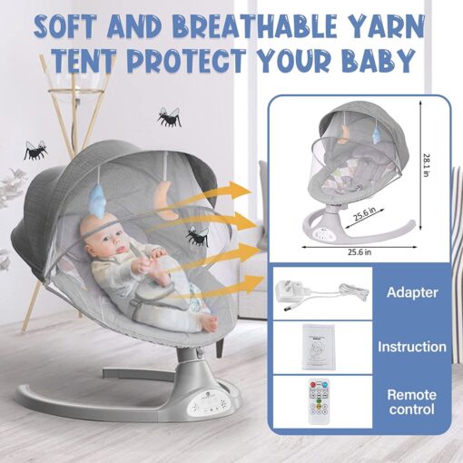 [Refurbished] StarAndDaisy 2-in-1 Premium Modern Automatic Electric Baby Swing Rocker Cradle with Detachable Dining Tray & Mosquito Net, Baby Rocker with Smart Touch Panel & Bluetooth Enabled Music and Remote Control & Urine Mat (New Cuddle Grey) - Image 11