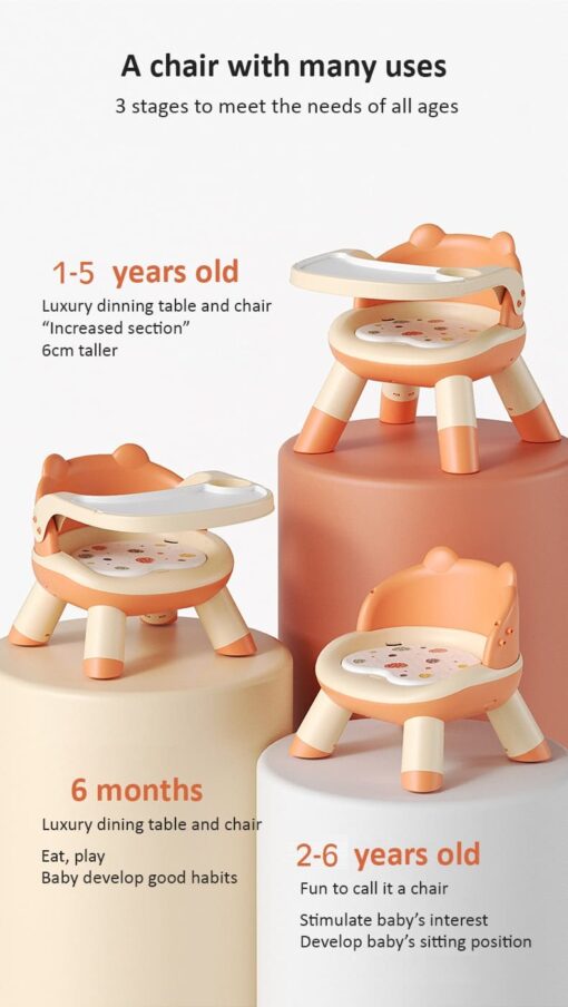 StarAndDaisy 2 in 1 Feeding Chair & Booster Seat with Detachable Dining Food Tray - 3 Point Safety Harness (Orange) - Image 11