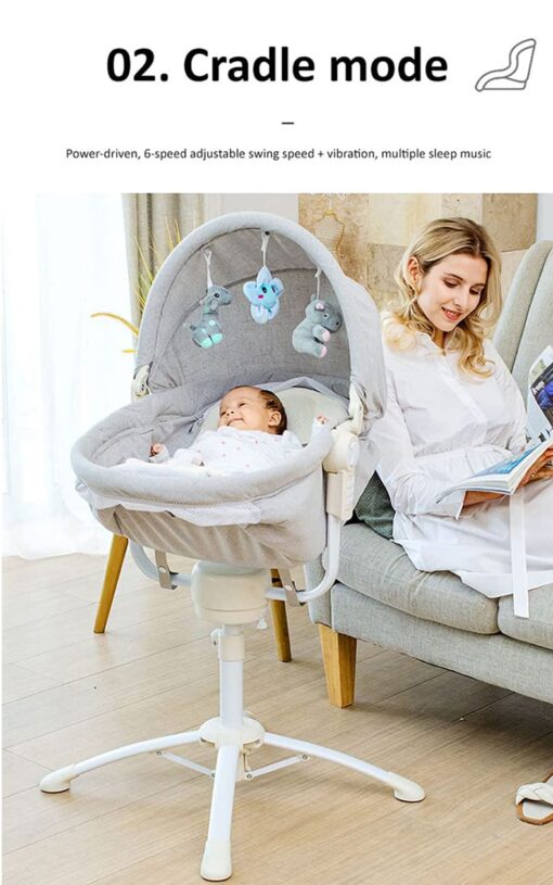 StarAndDaisy 3-in-1 Baby Cradle, Baby Swing, Baby Crib, Baby High Chair with Bedding Set and Mosquito Net , Newborn to 18 Months (Qatta - Pink) - Image 10