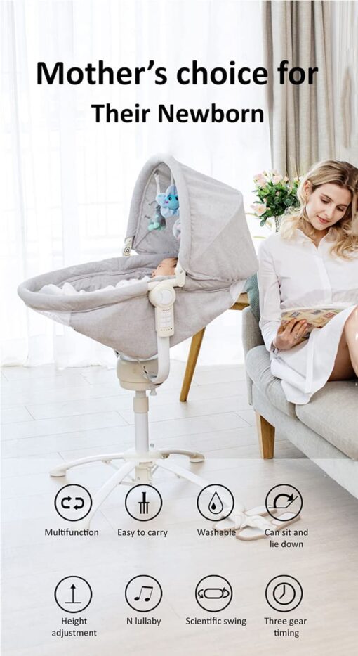 StarAndDaisy 3-in-1 Baby Cradle, Baby Swing, Baby Crib, Baby High Chair with Bedding Set and Mosquito Net , Newborn to 18 Months (Qatta - Pink) - Image 9