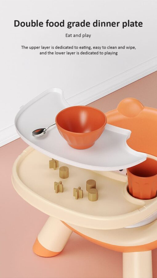 StarAndDaisy 2 in 1 Feeding Chair & Booster Seat with Detachable Dining Food Tray - 3 Point Safety Harness (Orange) - Image 3