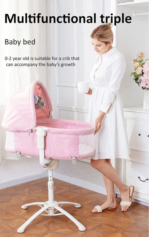 StarAndDaisy 3-in-1 Baby Cradle, Baby Swing, Baby Crib, Baby High Chair with Bedding Set and Mosquito Net , Newborn to 18 Months (Qatta - Pink) - Image 4