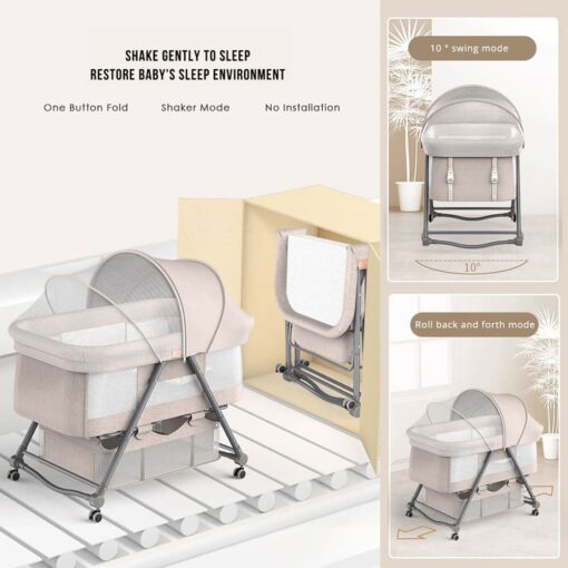 StarAndDaisy D01 Manual Baby cot Crib Newborn Baby Bassinet with Cradle, Wheel, Mosquito net (Pink) - Image 6