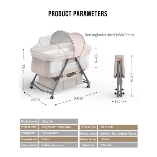 StarAndDaisy D01 Manual Baby cot Crib Newborn Baby Bassinet with Cradle, Wheel, Mosquito net (Pink) - Image 8