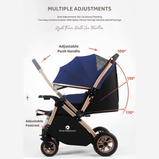 [Pre-Order] StarAndDaisy Ultra Baby Stroller Pram & Buggy, Pushchair Reversible Handle with Anti-Shock Rubber Wheels (Blue) [Delivery Starts on: 30/Oct/2024] - Image 3