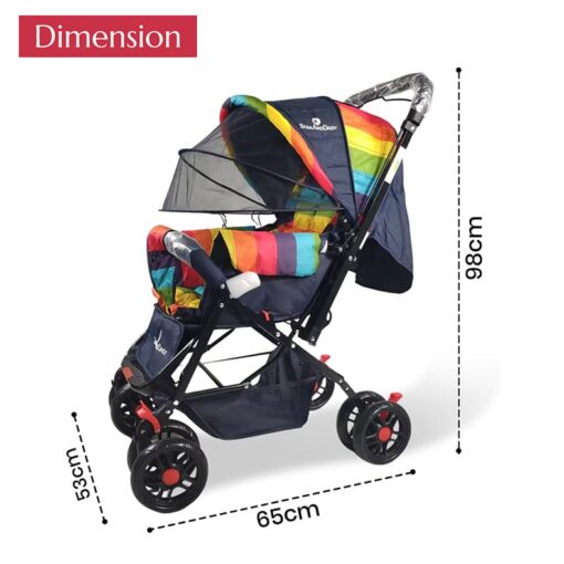 [Refurbished] StarAndDaisy Sunrise Baby Stroller and Pram with Extended Mosquito Net and Ultra Soft Cushions & Reversible Handlebar (Blue Print | Beta) - Image 18