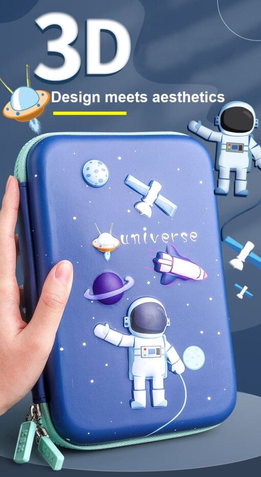 StarAndDaisy Canvas Cartoon Print Pencil Pouch For School Kids (Blue wide) - Image 3