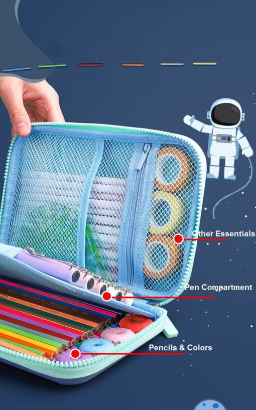 StarAndDaisy Canvas Cartoon Print Pencil Pouch For School Kids (Blue wide) - Image 5