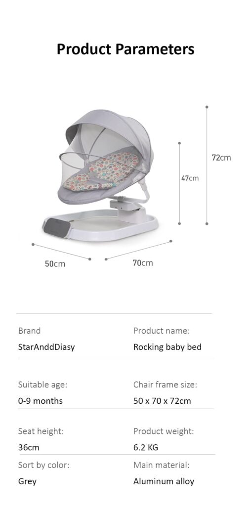 [Refurbished] StarAndDaisy Rocking Baby Bed Rocker / Swings for Infants with 5 Speeds Swings, Bluetooth Music Baby Bouncer with Remote Control for 2-10 kg, 0-18 Months, Dining Tray, Mosquito net and Urine mat (Grey) - Image 13