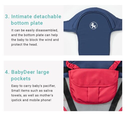 Baby Deer 4 in 1 Multipurpose Strong Baby Carrier with Coushion Padding for Baby Comfort Front Carry Facing in and Out, Back Carry, Feeding Position (Blue & Pink) - Image 15