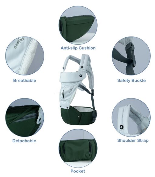 Baby Deer 6 in 1 Multipurpose Strong Baby Carrier with Upgraded Breathable Air Fabric & Ergonomic Design Coushion Padding for Baby Comfort ( Grey & Maroon) - Image 10