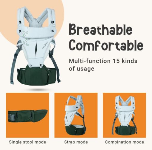 Baby Deer 6 in 1 Multipurpose Strong Baby Carrier with Upgraded Breathable Air Fabric & Ergonomic Design Coushion Padding for Baby Comfort ( Grey & Maroon) - Image 3